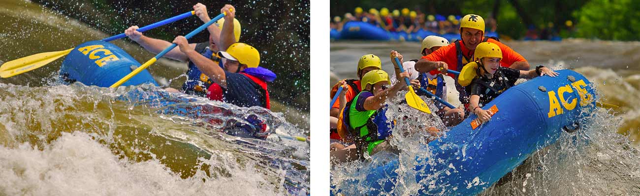 Rafters hit huge spring waves rafting on the New River Gorge in West Virginia with ACE.