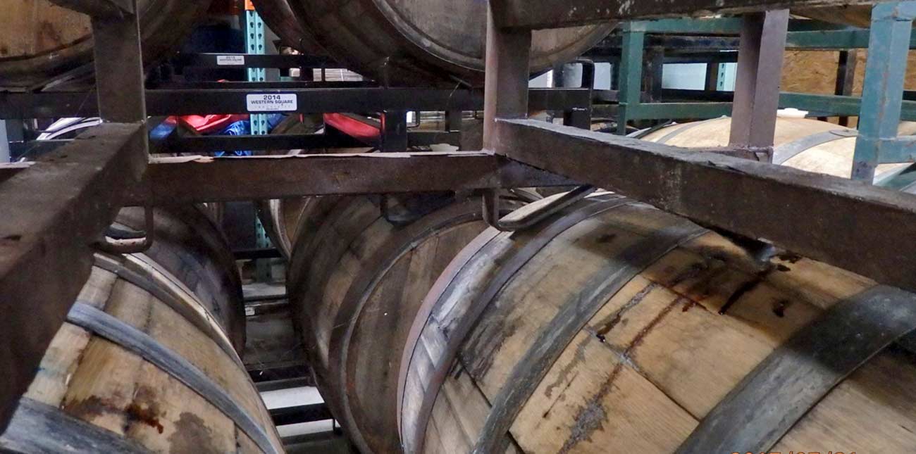 Oak barrels at Bridge Brew Works as part of the beermaking process