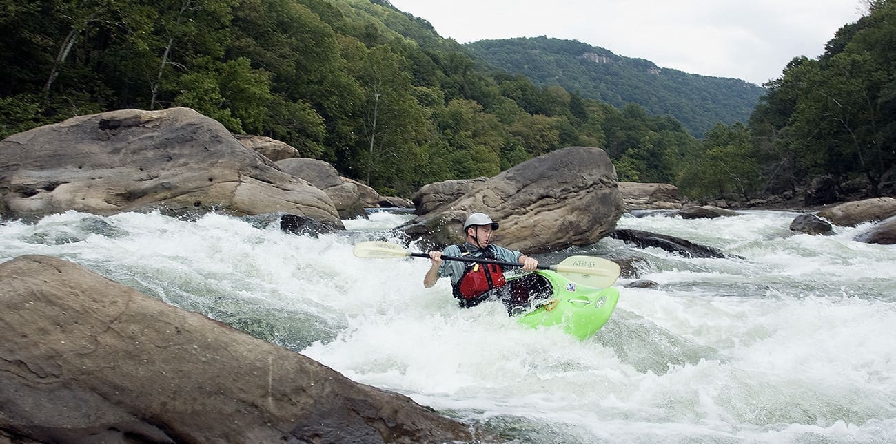A whitewater kayak clinic on the New River with ACE Adventure Resort in West Virginia.