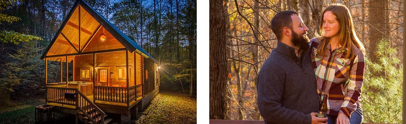 Winter cabin with hot tub for a Valentines Day weekend at ACE Adventure Resort in Southern West Virginia.