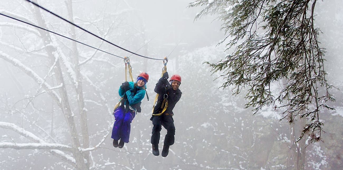 Winter zip lining for couples at ACE Adventure Resort in West Virginia.