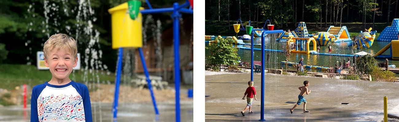 Family fun at Wonderland Waterpark with the splash pad at ACE Adventure Resort in the New River Gorge, West Virginia.