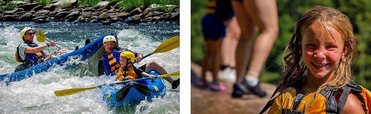 Family rafting on the Upper New River, the waterpark of the New River Gorge in Southern West Virginia with ACE Adventure Resort.