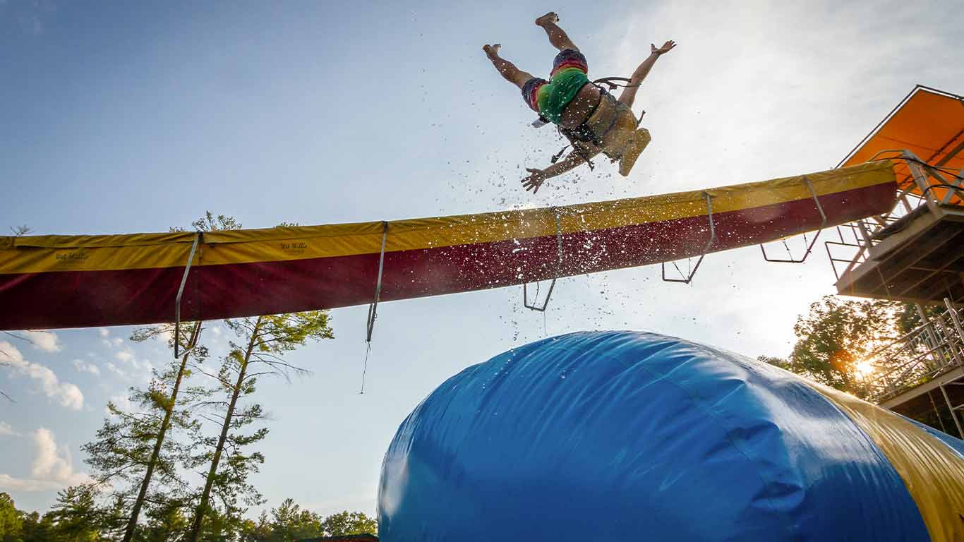 Guest flying through the air on the blob