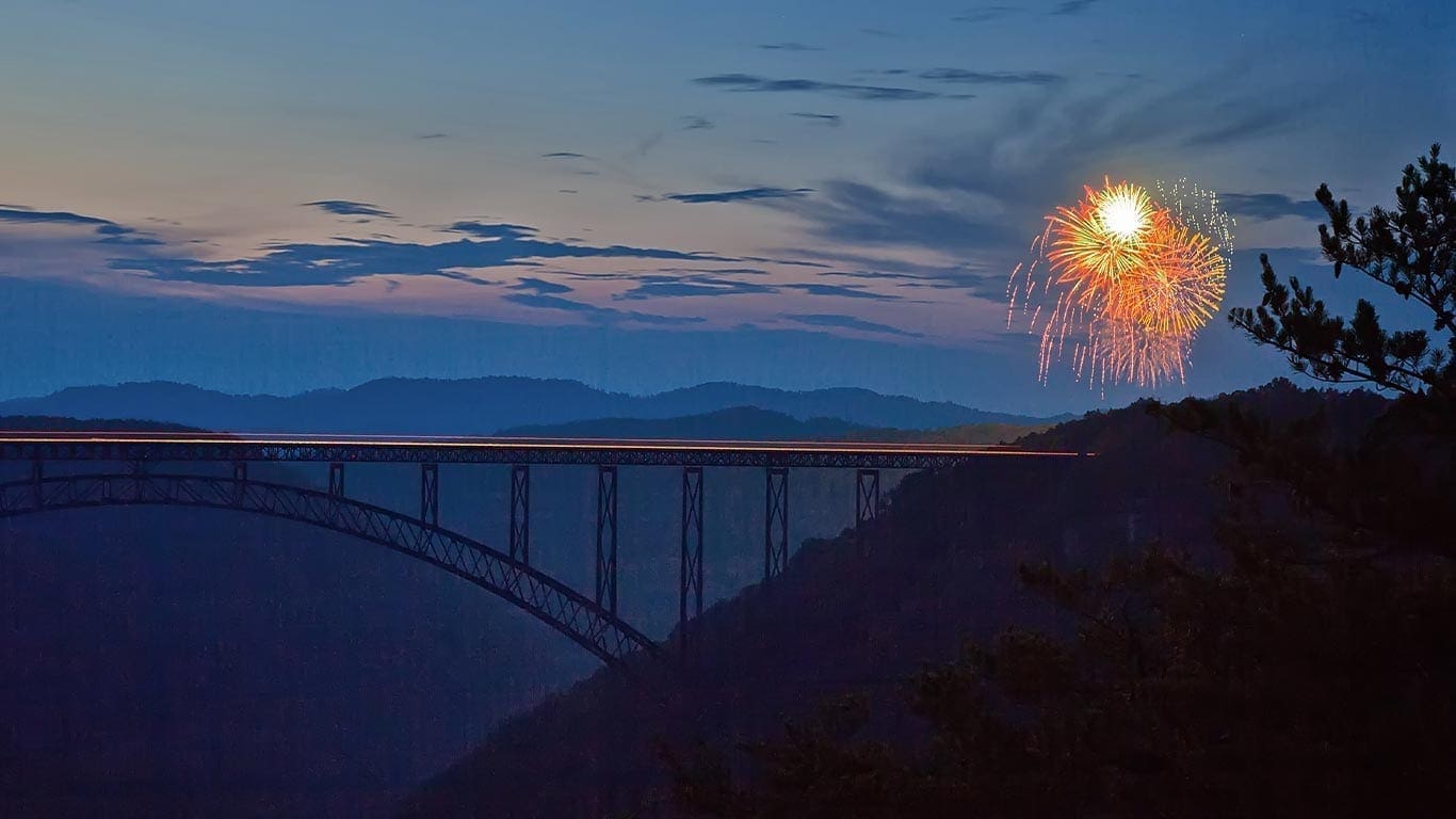 Photo of the New River Gorge Bridge in the evening