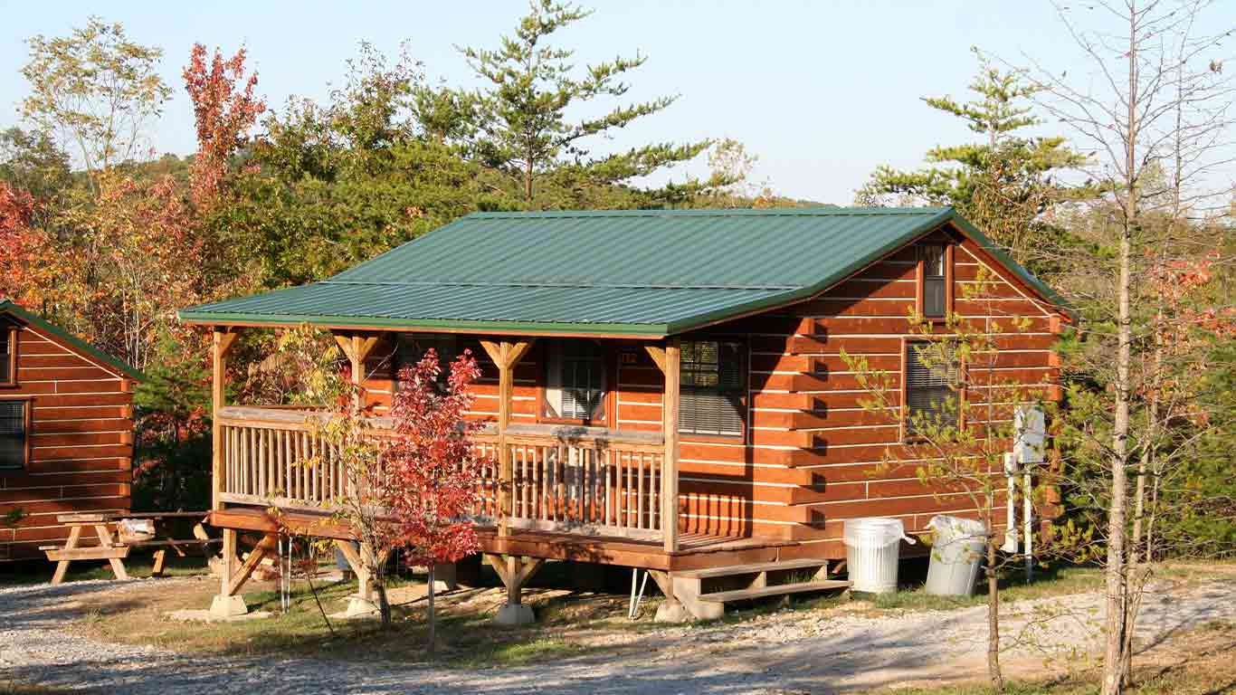 Rustic cedar cabin in the fall