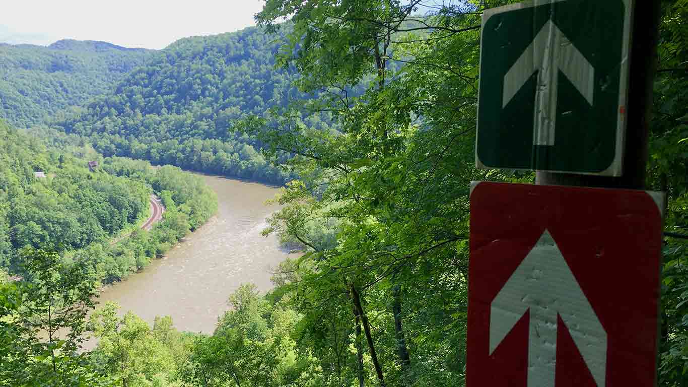 Scenic photo of the trail and a sign