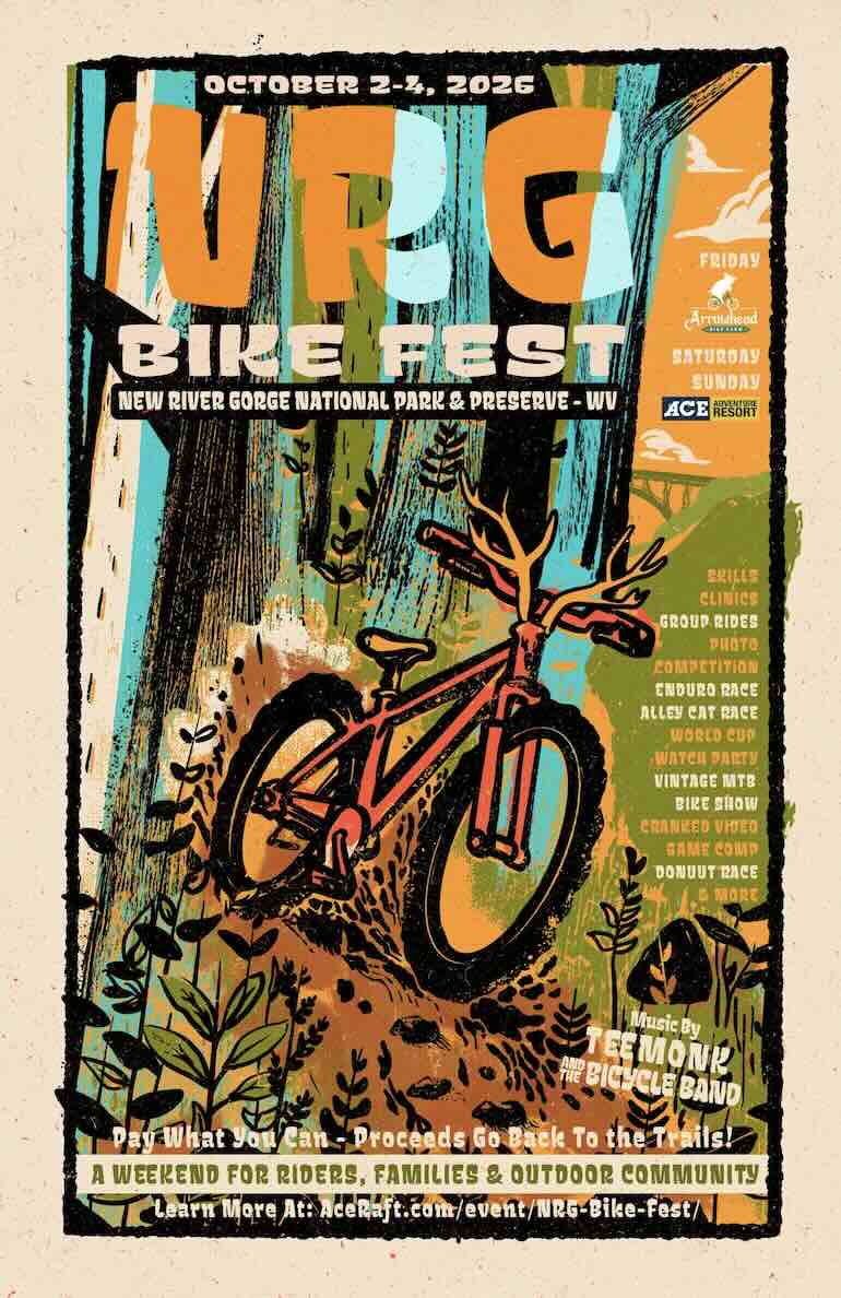 poster for nrg bike fest 2026 at ace adventure resort in the new river gorge
